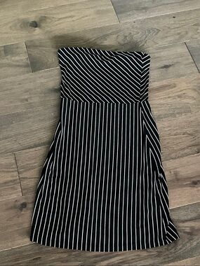 Striped Strapless Black and White Dress